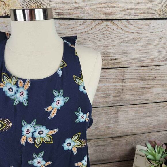 LOFT Short Romper Womens Size XS Navy‎ Blue Floral Ruffle Sleeveless Scoop Neck - Picture 2 of 8